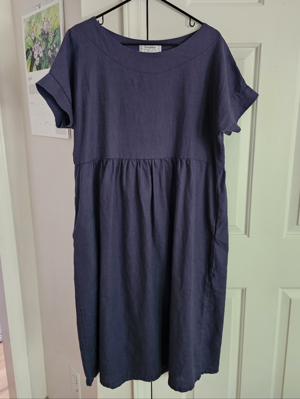 Rosablue British Handmade Navy Blue Linen Dress